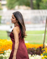 Shining  Maroon Color Moss Satin Fabric  Moss Satin Fabric With Organza Dupatta